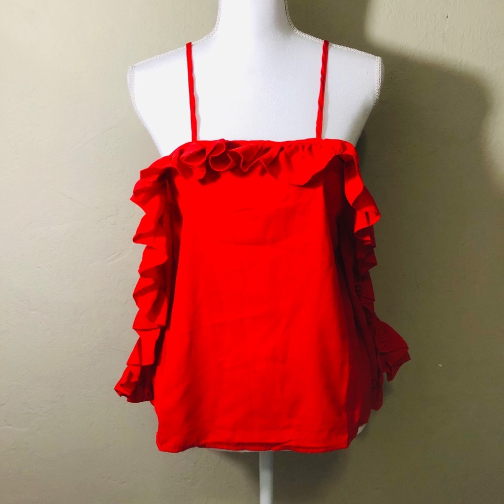 Red blouse open side sleeves